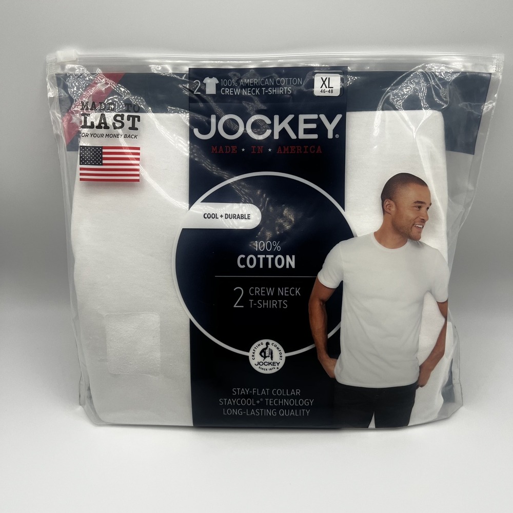 Jockey Mens XL White Cotton Crew Neck T-Shirts 2pk and Woven Boxers 4pk Bundle
